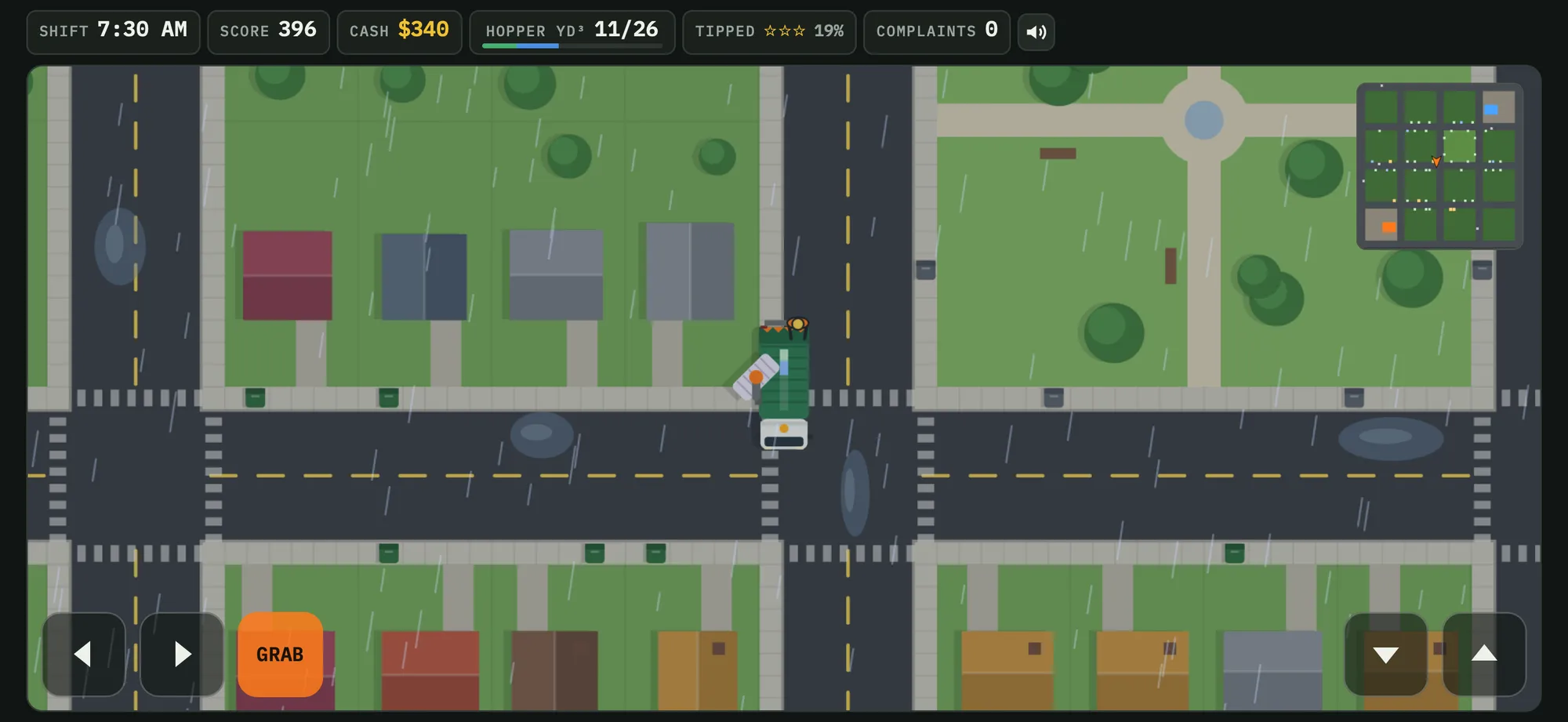 Rain falling on a neighborhood route, with puddles on the road